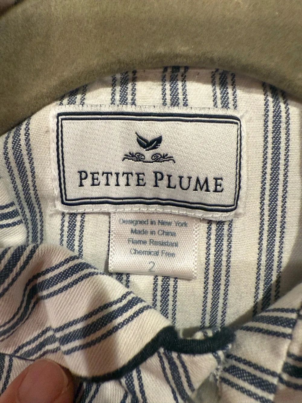 Petite Plume Kid’s Twill Pajama Set in French Navy Ticking 2T